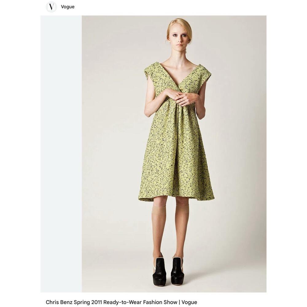 Chris Benz Rare Vogue Runway Dress - Size 4 Neon Green Tweed, USA Holiday Party